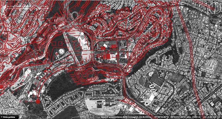 Superposición entre el estado actual del área y el plan maestro de Lomas Verdes
(marcado en rojo)