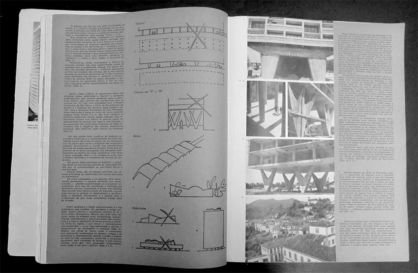 Oscar Niemeyer, explicación gráfica de las columnatas en la planta baja, como en el Hospital Sul América 