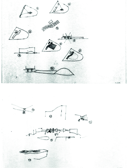 Oscar
Niemeyer, Sede del Partido Comunista Francés, diagramas en la memoriadescriptiva