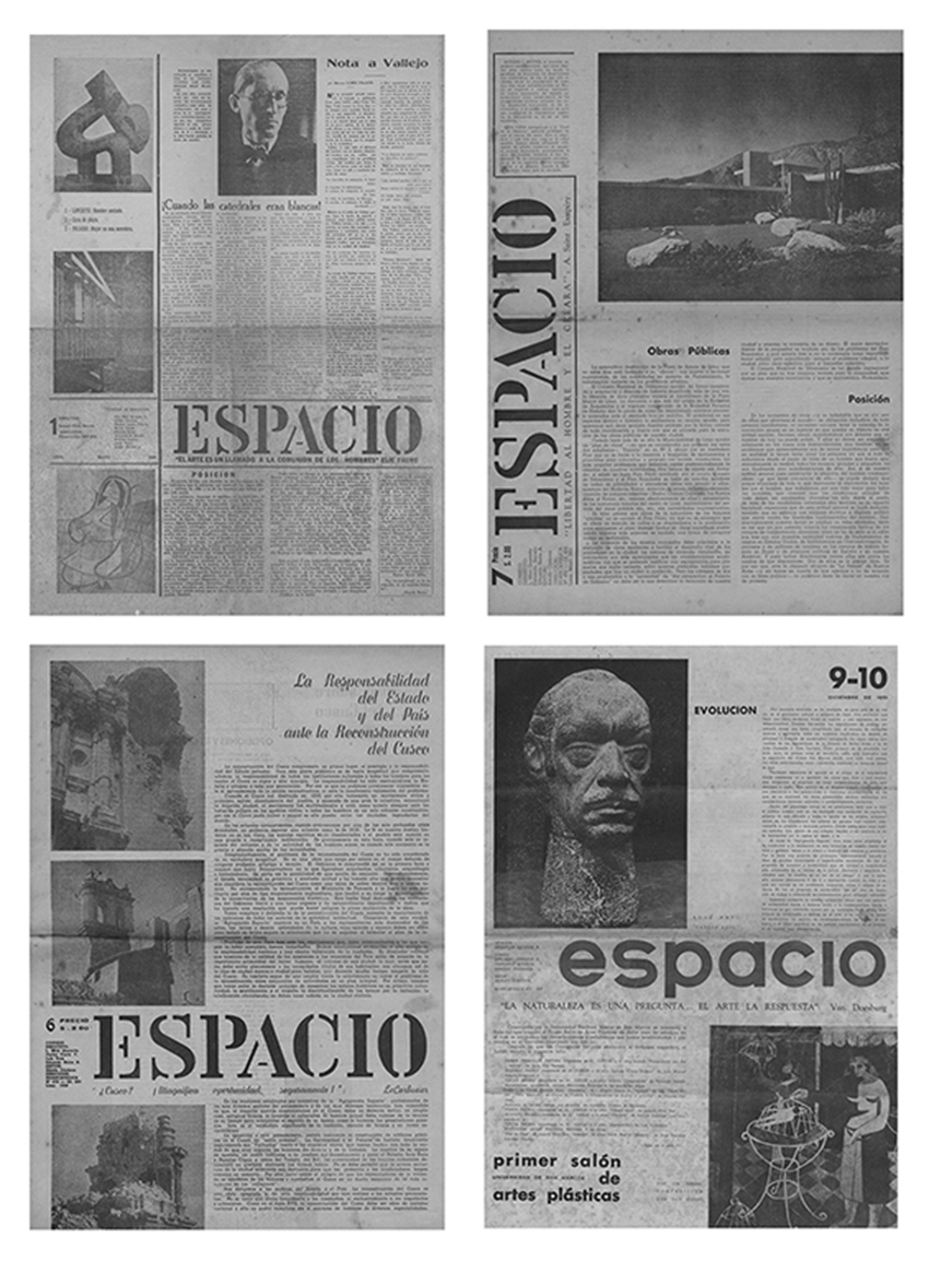 Portadas de las revistas Espacio números 1, 6, 7, 9-10, 1949-51.