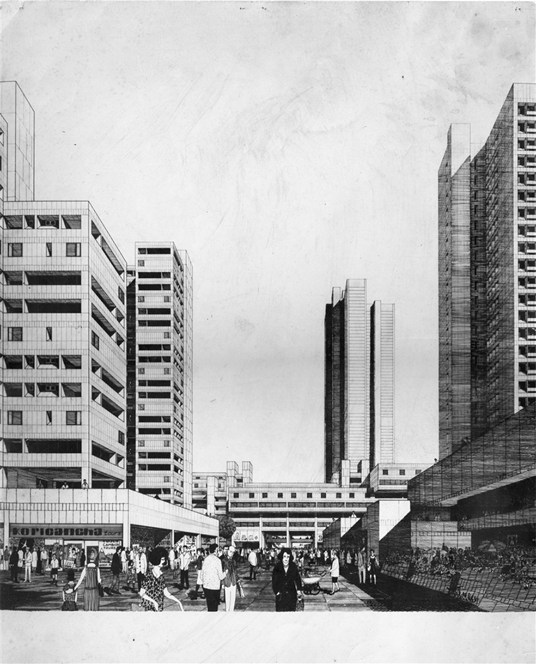 Perspectiva del Centro Cívico de Lima, 1966. Adolfo Córdova, Carlos
Williams, Jacques Crousse, José García Bryce, MiguelÁngel Llona, Guillermo Málaga, Oswaldo Núñez, Simón Ortiz, Jorge Páez, Ricardo
Pérez León.