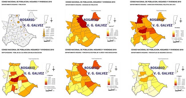 Datos sociodemográficos del Departamento
Rosario por distrito: Cantidad de Población / Densidad de Población / VariaciónIntercensal / Población 20-24 con baja educación /  Porcentaje de Poblacióndesocupada / Porcentaje de población con N.B.I.