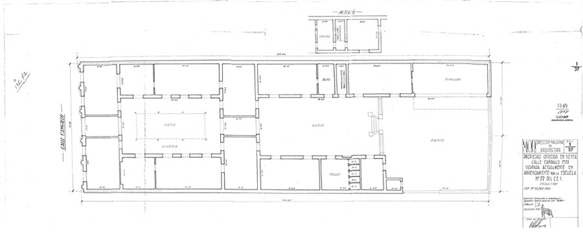 Plano de la Escuela Nº22 C.E. 1º, Cangallo 1728. Mayo de 1948. Donde
funcionara tiempo antes el Externado del Instituto Nacional.