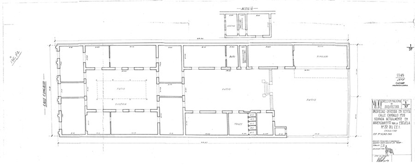 Plano de la Escuela Nº22 C.E. 1º, Cangallo 1728. Mayo de 1948. Donde
funcionara tiempo antes el Externado del Instituto Nacional.