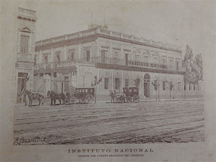 Ilustración del
Instituto Nacional (del Caballito), Externado. 1890. Contratapa del Programa yJuicios de la Prensa del Instituto Nacional (Pizzurno y Tufró, 1891). 