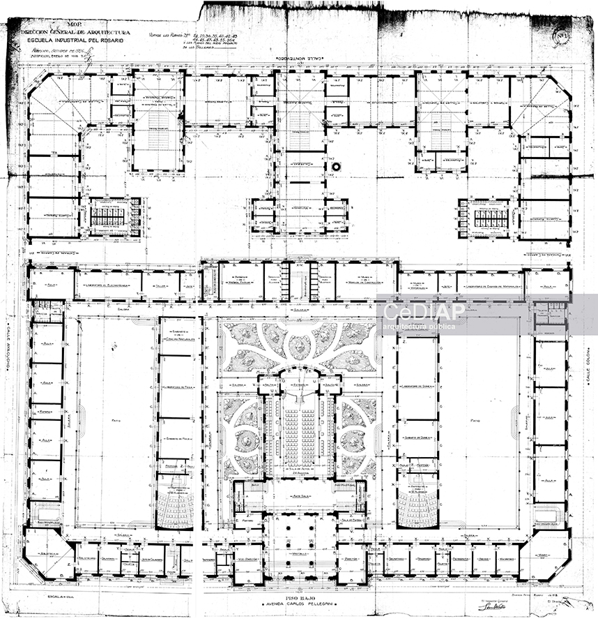 Planta baja proyecto para Escuela Industrial
de la Nación (1913), base del proyecto para la Facultad de CienciasMatemáticas. Fuente: Archivo CeDIAP.