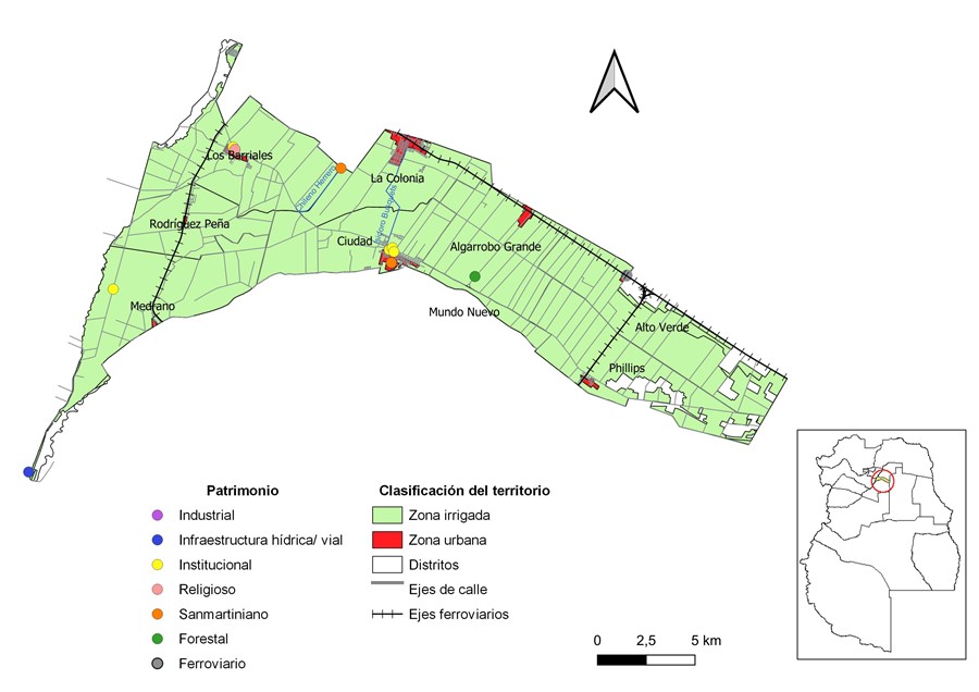 Distribuci&oacute;n de bienes patrimoniales en el departamento Jun&iacute;n. Fuente: elaboraci&oacute;n sobre la base de datos de la Direcci&oacute;n de Patrimonio Cultural y Museos de Mendoza (2019)