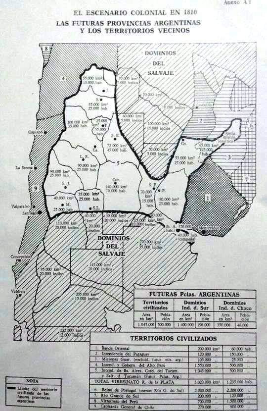 El escenario colonial en 1810: las futuras provincias argentinas y territorios vecinos.