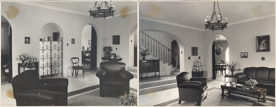 Fotografías de la sala de la casa de Héctor Velarde en Santa Beatriz, ca. 1940.