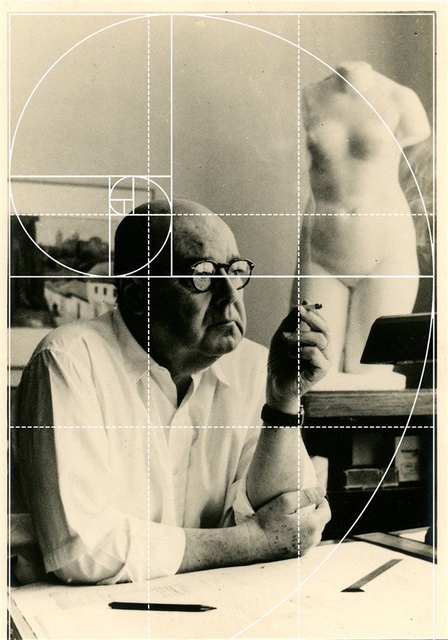 Análisis del retrato fotográfico de Héctor Velarde en su estudio, 2025 [1962]. Fondo Documental Velarde, Archivo de Arquitectura PUCP.
