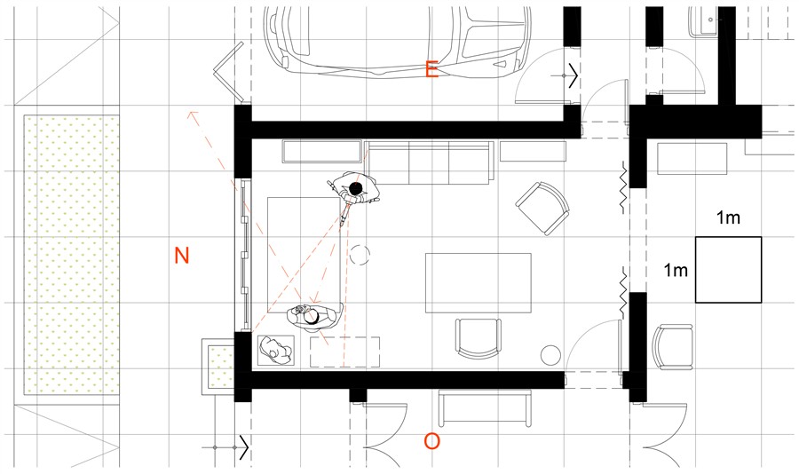 Plano del estudio de Héctor Velarde al momento del retrato fotográfico en 1962, 2025.