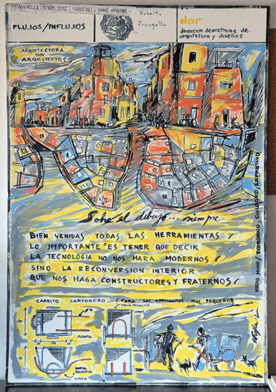 Dibujo original arquitecto Roberto Frangella para la exposición Sobre generaciones, flujos e influjos (2012).