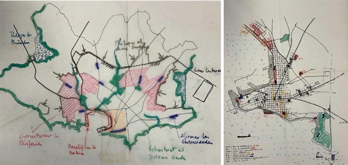 Croquis de estrategias generales y para el &aacute;rea central de Montevideo, 1996.