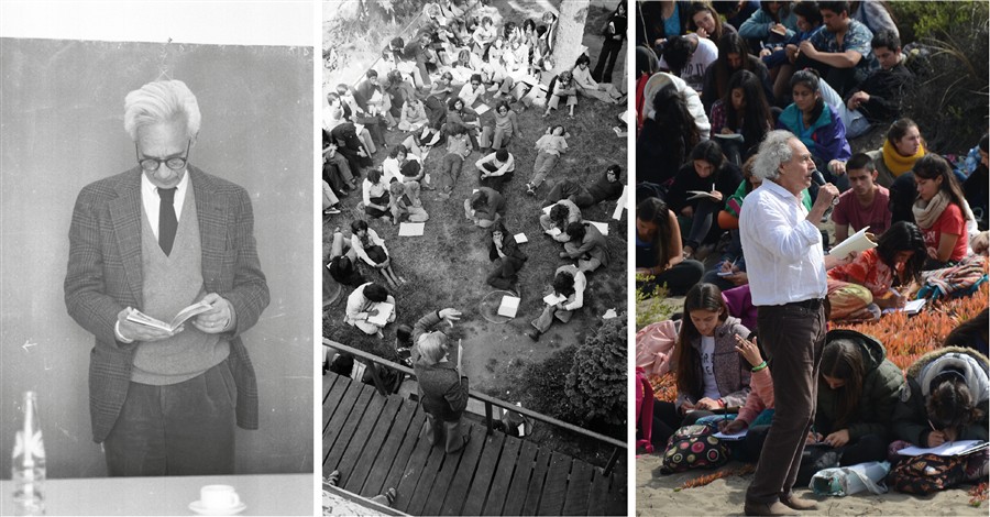 Izquierda a derecha: Alberto Cruz 2006, Taller de Amereida 1974, Taller de Amereida 2019.