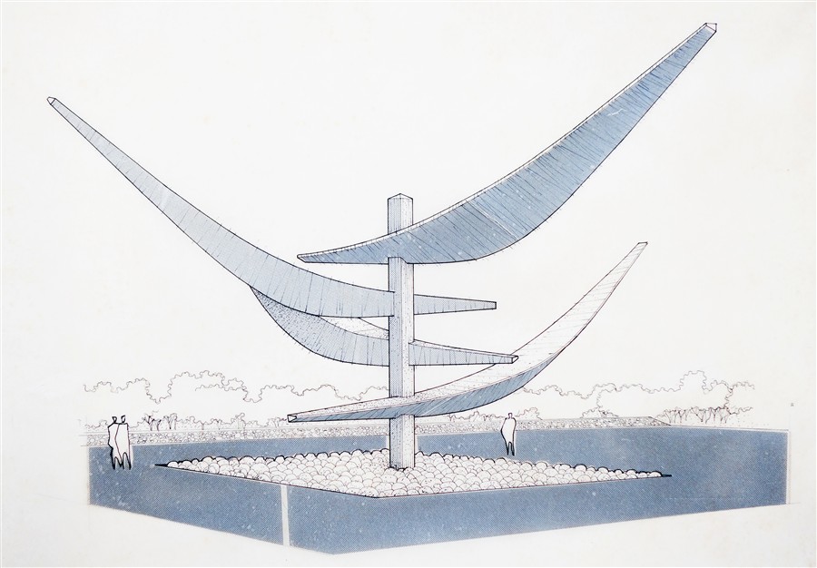 MKN.39.1.04. Perspectiva del proyecto para el concurso del Monumento a la Fuerza Aérea de Chile (1978).