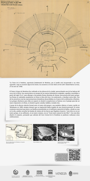 Panel de la muestra Vino para celebrar, diseño del Gran Teatro al Aire Libre de Mendoza realizado por D. Ramos Correas.