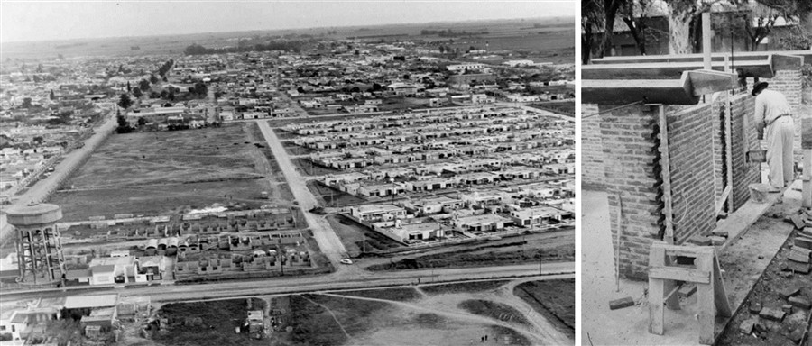 Izq.: Conjunto de viviendas en Ca&ntilde;ada de G&oacute;mez. Der.: Detalle proceso constructivo.