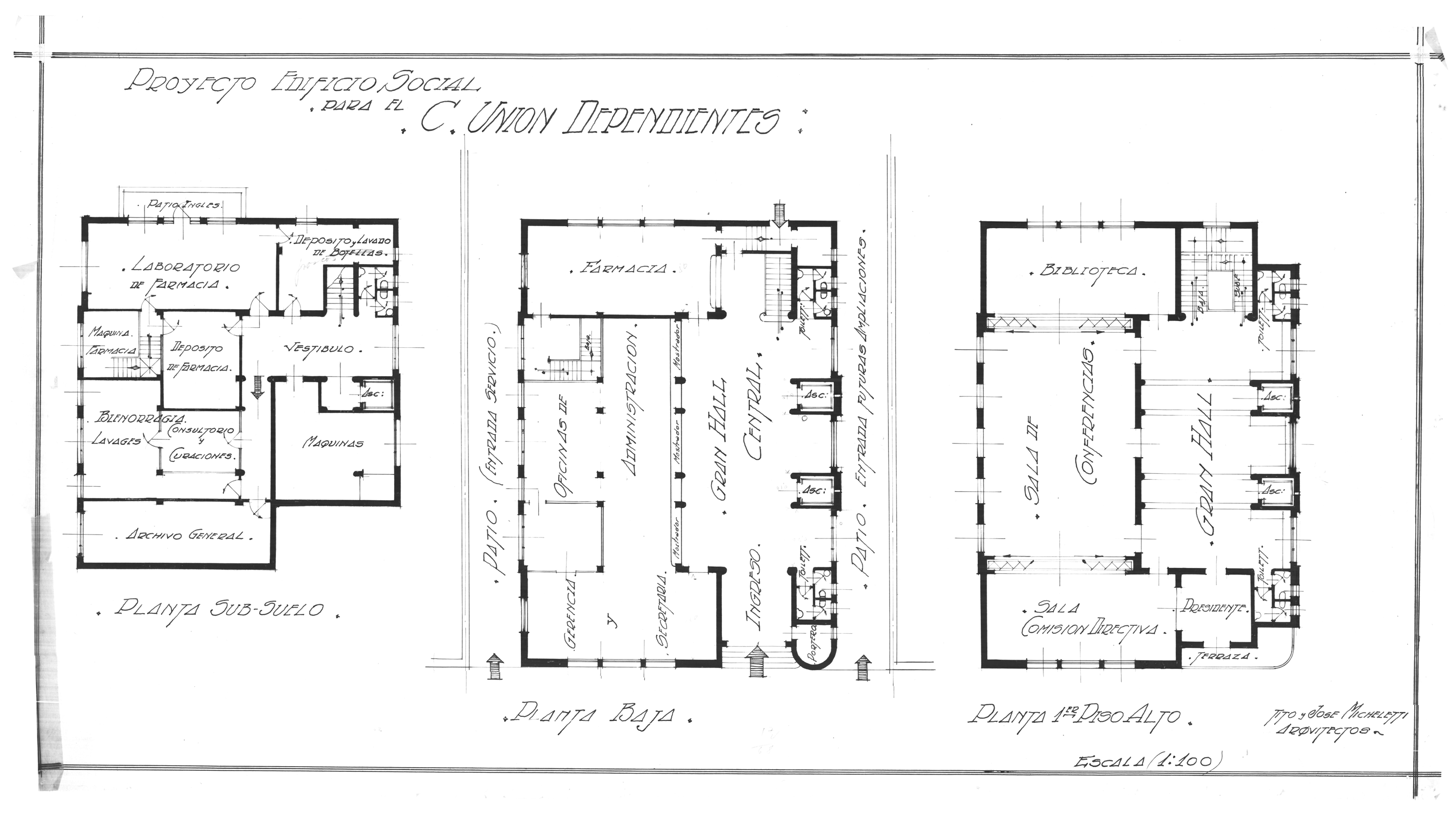 Planimetrías del proyecto original. Fuente: Archivo empresa Micheletti.