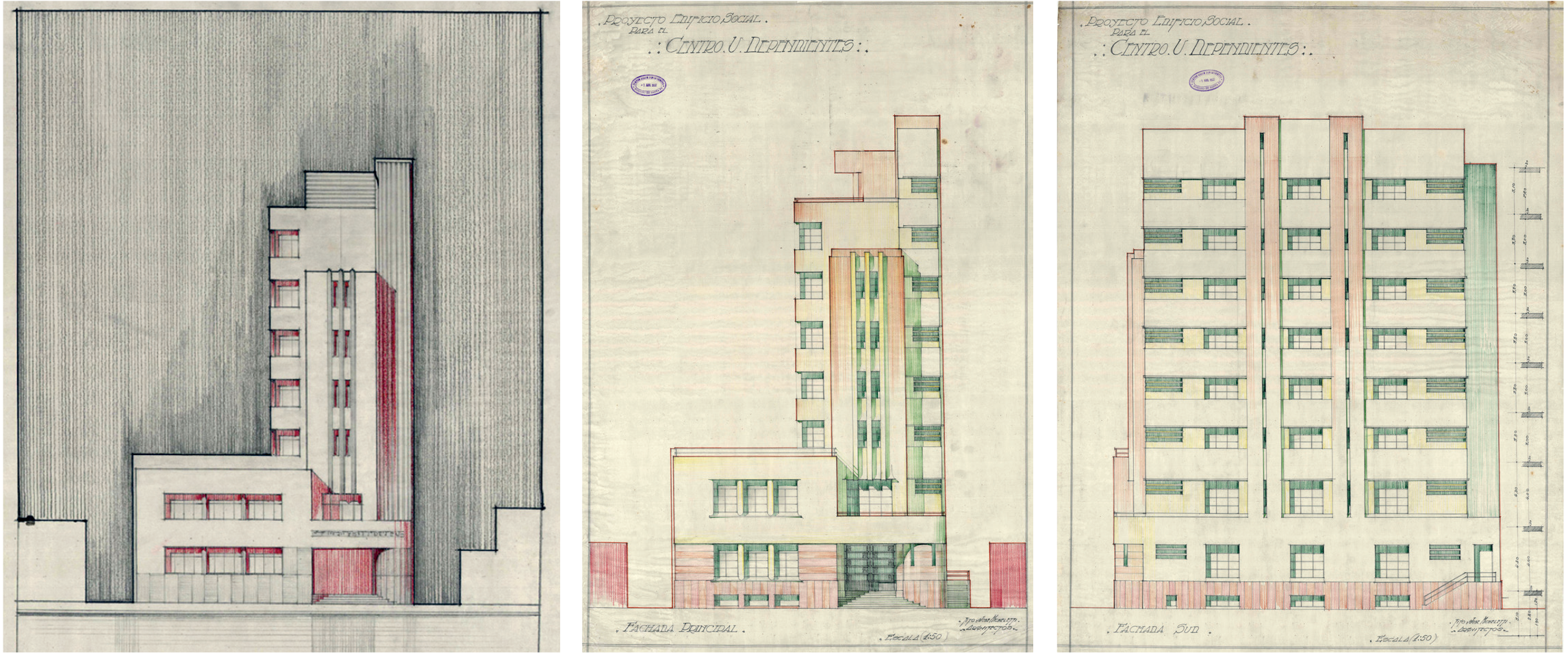 Alternativas de fachadas del proyecto original. Fuente: Archivo empresa Micheletti.